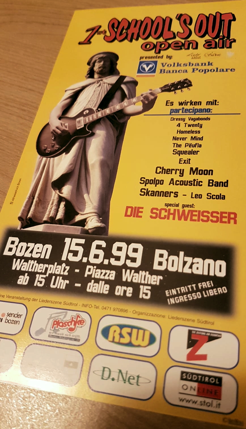 Plakat zum 1. School's Out Openair in Bozen 1999