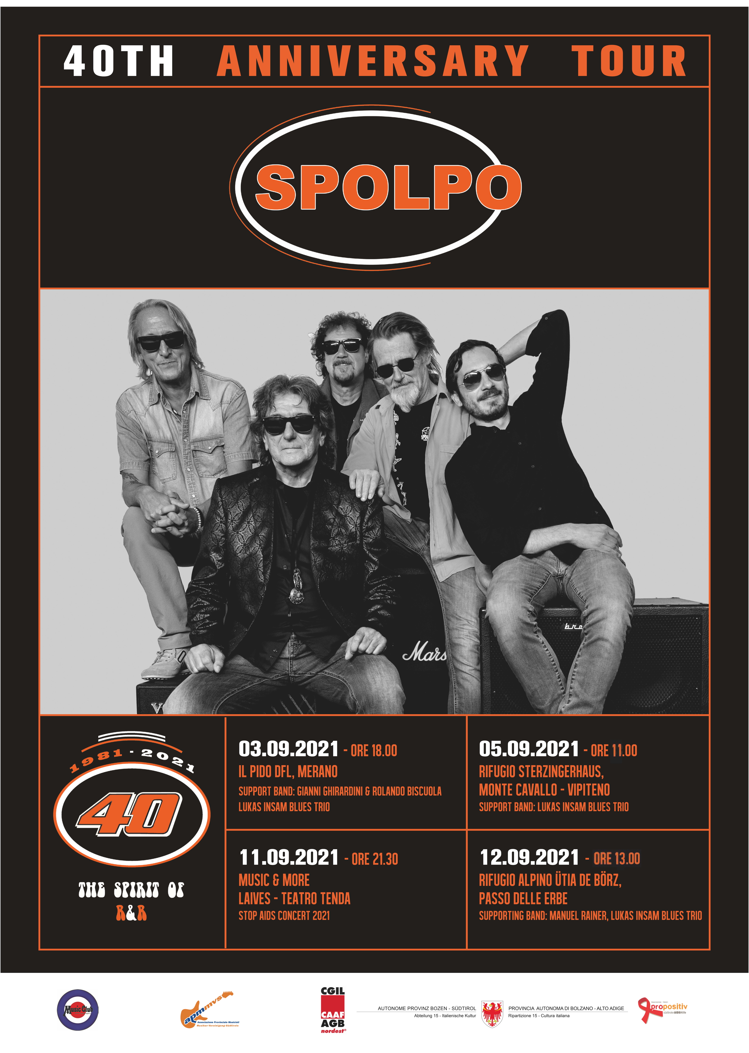 Der Flyer zur aktuellen Konzert-Reihe: Die Spolpo Blues Band ist mittlerweile 40 Jahre live unterwegs.
