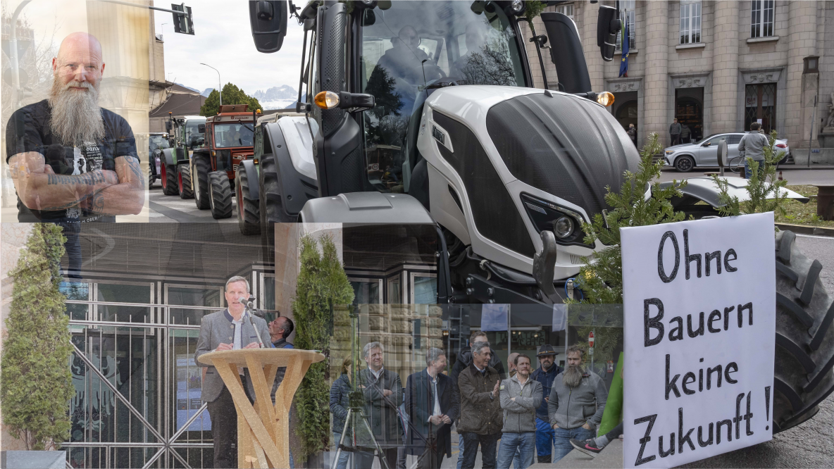 Collage zur Bauern-Demo in Bozen