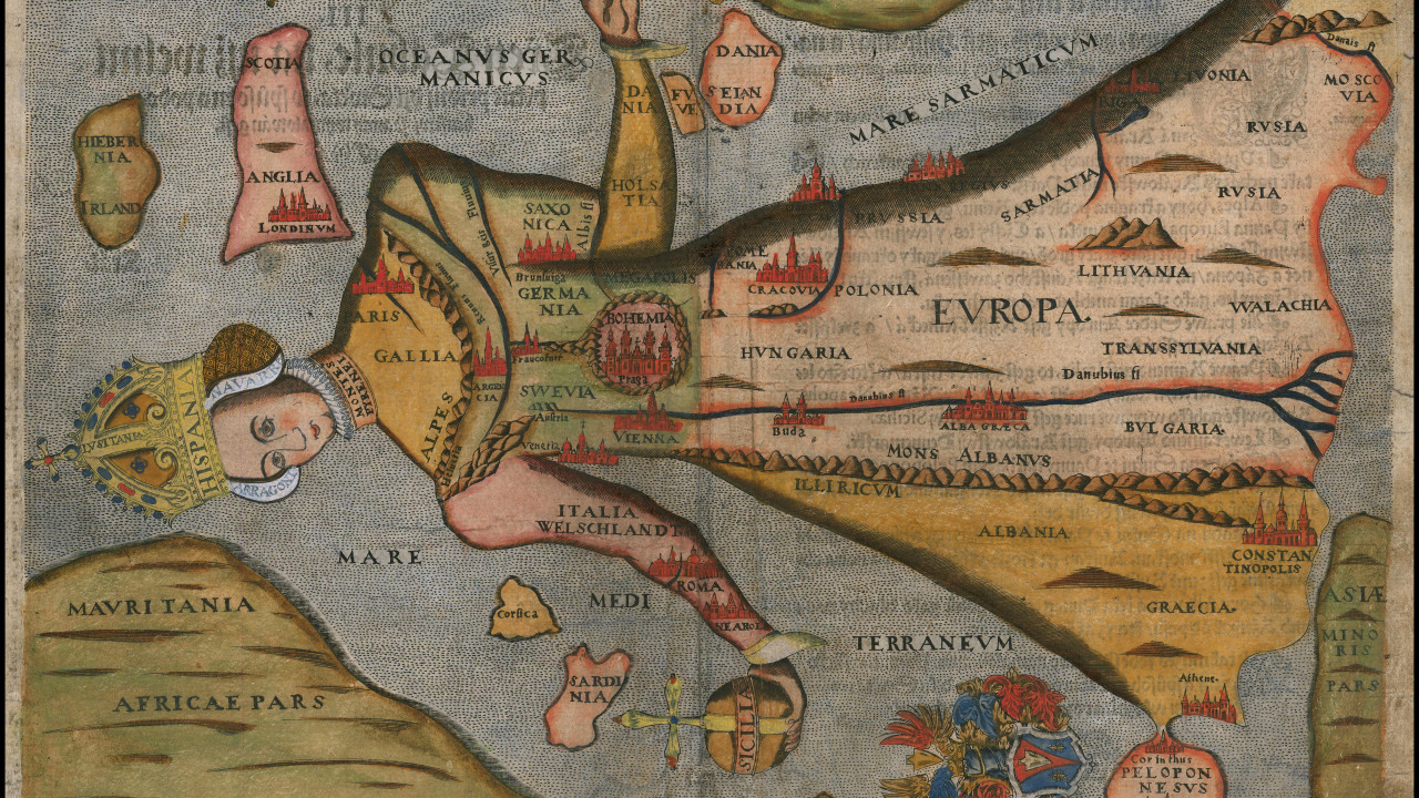 1581 anthropomorphic map of Europe by Heinrich Bünting
