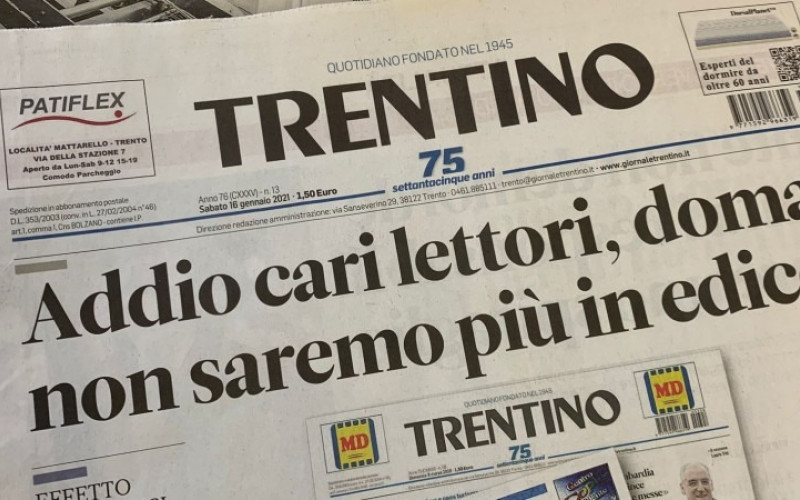 Chiusura del quotidiano Il Trentino Athesia